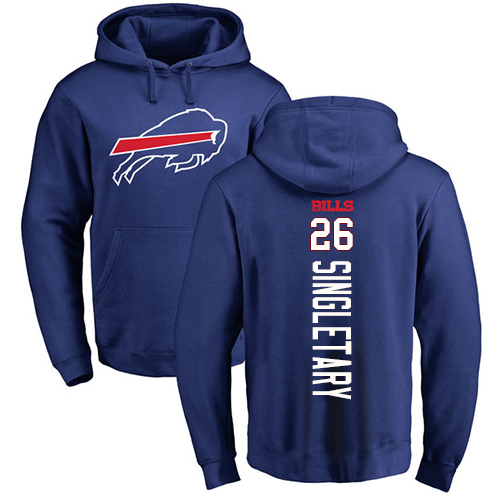 Men NFL Buffalo Bills #26 Devin Singletary Royal Blue Backer Pullover Hoodie Sweatshirt